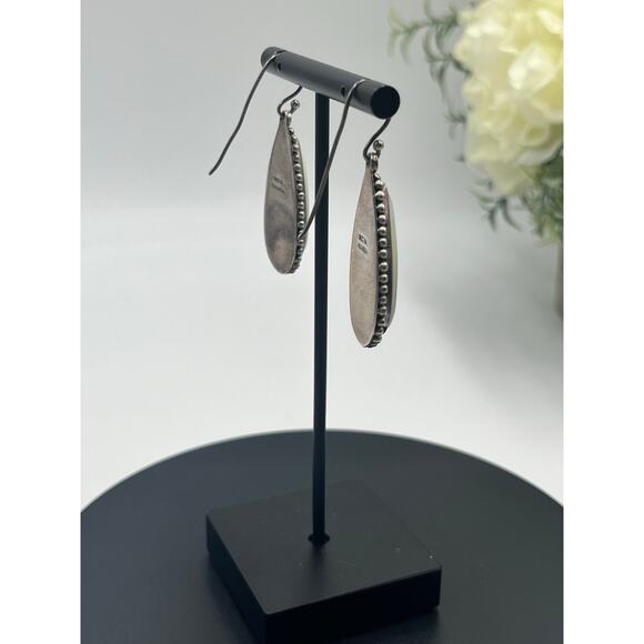 BA Indonesia 925 Mother Of Pearl Drop Dangle Sterling Silver Heavy Earrings - Picture 6 of 12